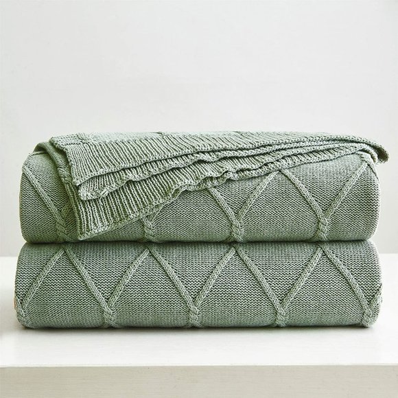 Bedding Luxury Cotton Knitted Throw Blanket Sage Green Poshmark